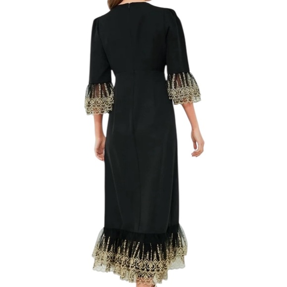 Pomander Place Black Lilith Gold Lace Midi Dress Size Small NWT - Picture 4 of 11